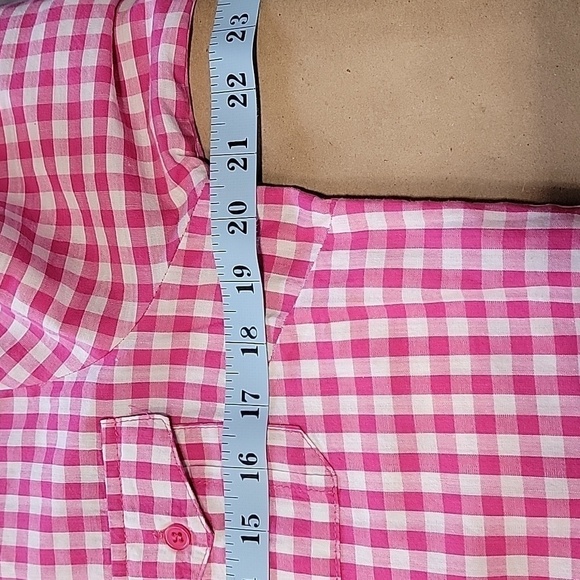 Sugar Rain Size M Pink White Gingham Button Down Long Sleeve Shirt - Picture 8 of 12